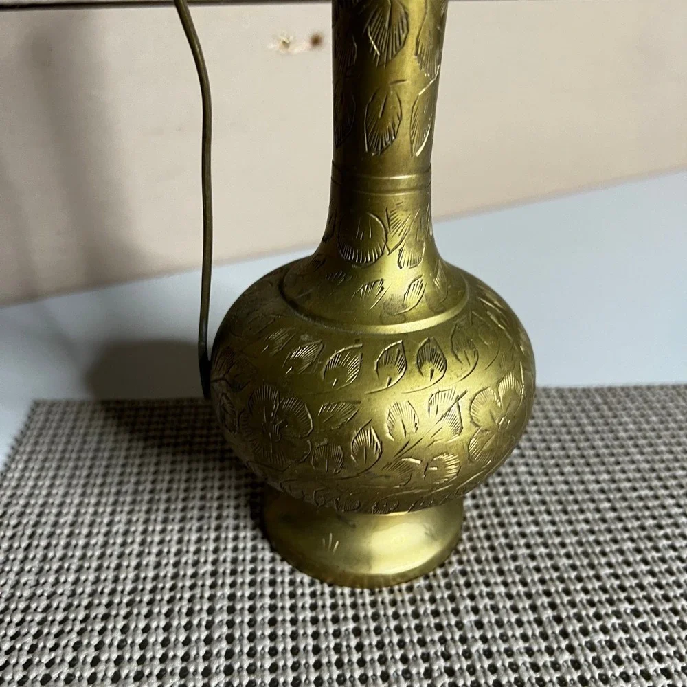 Vintage World Gift India Etched‎ Brass Aftaba Pitcher Decorative Floral Vase 10
